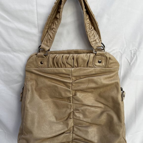 Jacqueline Jarrot Women's Beige Leather Arm Strap Tote Handbag Silver Hardware - Picture 2 of 11